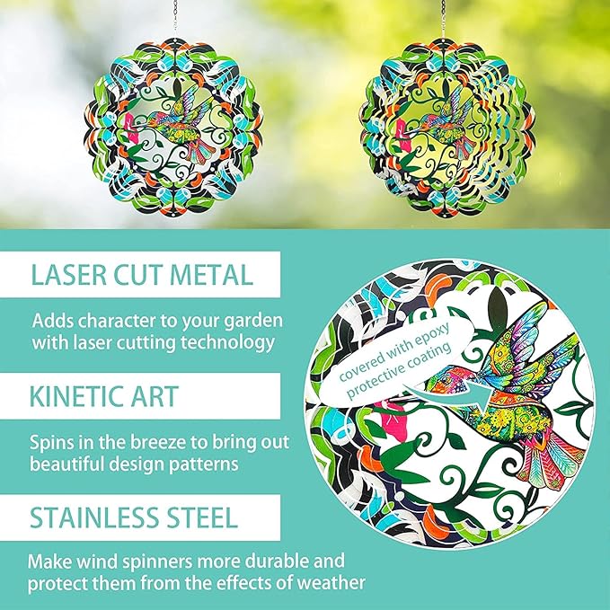 Hummingbird Metal Wind Spinners - Hummingbird Gifts for Women Mom Grandma Wife, Hanging Wind Spinner for Outdoor & Indoor Decorations, 12 inch for rnament