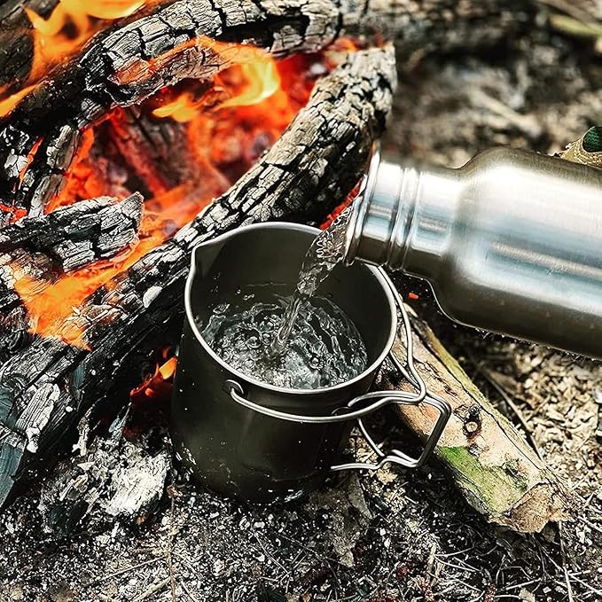 Bestargot Titanium Pot 750ml, Portable French Press | Ultralight Camping Pot for Coffee, Cooking & Survival | Compatible with Camp Stoves