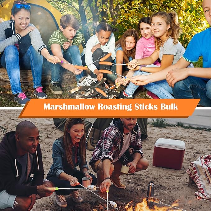 32 Inch Marshmallow Roasting Sticks Bulk, Smores Skewers for Fire Pit Kit, Hot Dog Camping Skewers Accessories Campfire Marshmellow Extendable Forks Bbq Tools Smores Sticks(20 Pack)