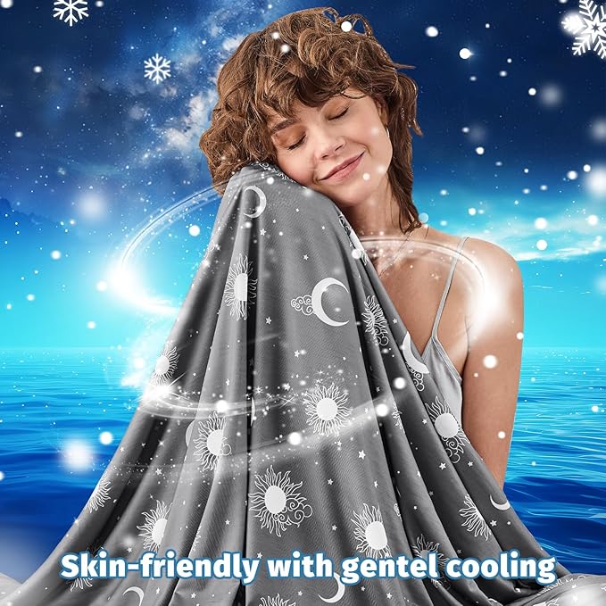 inhand Cooling Blanket Queen Size (90"x90") - Cooled Blankets for Hot Sleepers Lightweight Breathable Summer Blanket for Sleeping Night Sweats to Keep Cool in The Heat -Dark Grey-Sky