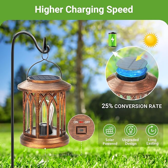 WdtPro Solar Lanterns Outdoor Hanging 2 Pack, Upgraded Bright Solar Lantern Lights Outdoor Waterproof, Solar Powered Lantern Over 12Hrs Hanging Lights for Outside Garden Yard Patio Decor (Copper)
