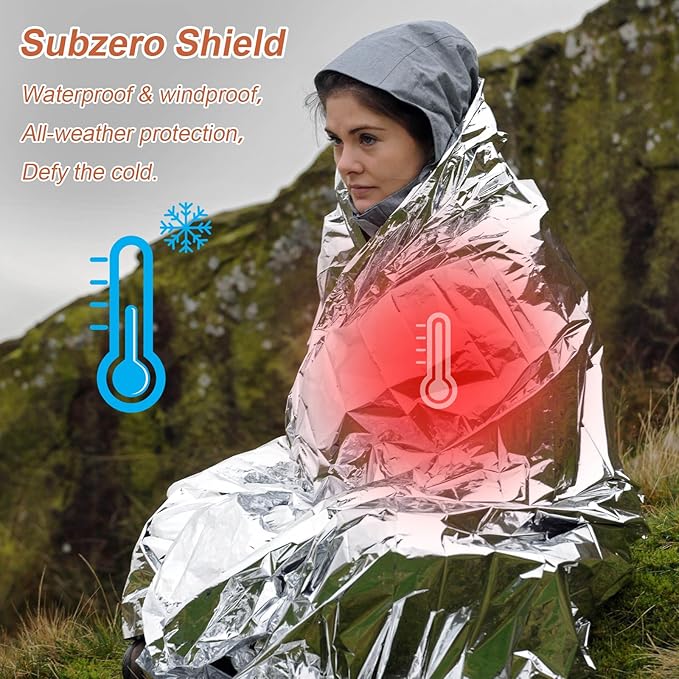 10 Pack Emergency Mylar Thermal Blankets - 63"x83" Extra Large Survival Space Blankets, Heavy Duty Reflective Camping Gear for First Aid, Hiking & Outdoor Safety (Gold-Sliver)