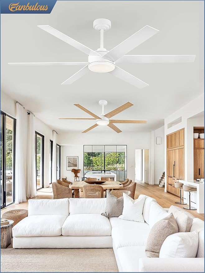 60 Inch Ceiling Fans with Lights and Remote, Reversible 6 Blades & Dimmable 3-Color Outdoor Ceiling Fans for Patios, DC Motor Large Ceiling Fan for Indoor or Covered Outdoor-White