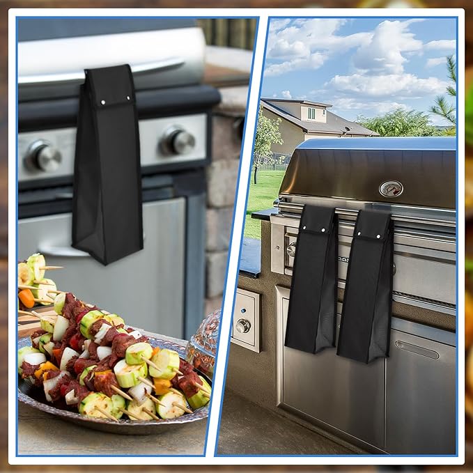 Amylove 2 Sizes Grill Utensil Storage BBQ Tool Bag Foldable Oxford Grilling Carry Bag Waterproof Grill Utensil Holder Outdoor BBQ Accessories Picnic Cooking Tools for Camp Barbecue(Plus)