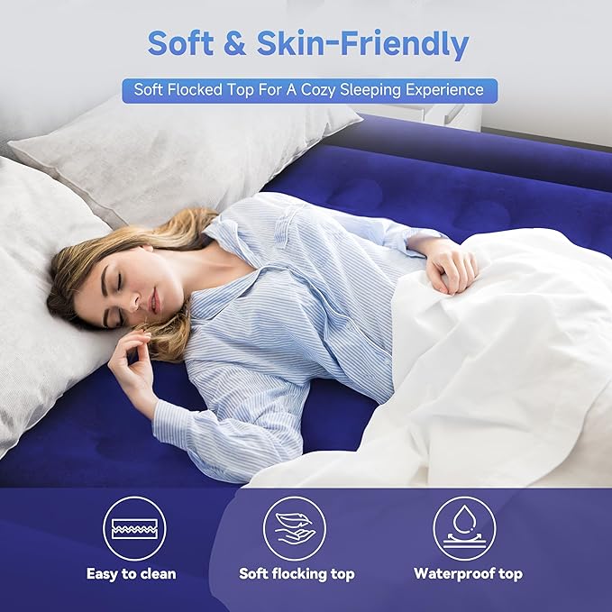 Air Mattress Twin with Built-in Pump 18", Comfortable Self-Inflating Air Mattress with High-Speed Pump, Durable Blow Up Mattress Twin with Storage Bag for Guests, Camping, Travel