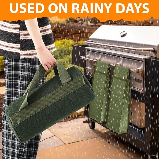 Amylove 2 Pcs Grill Utensil Storage Bag Waterproof Barbecue Grill Tool Accessory Storage with Zipper Foldable Extra Thick Oxford Cloth BBQ Tool Carry Bag for Camping Hiking Barbecue Outdoor(Green)