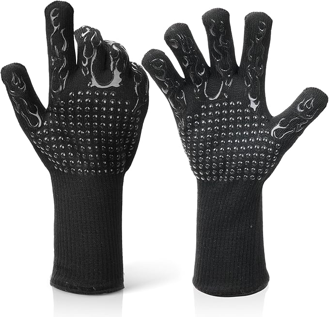Professional Heat Resistant Gloves 1472°F, Fireproof Aramid Fiber/Silicone/Cotton BBQ Gloves for Grilling, Oven, Fireplace, Cooking & Heavy Duty Kitchen Handling（A Pair for Sale）