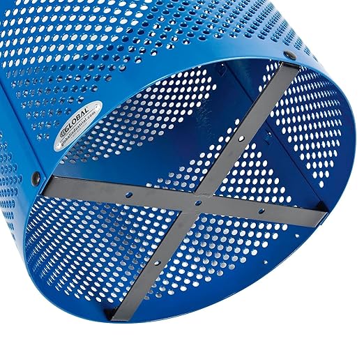 Global Industrial 32 Gallon Outdoor Perforated Steel Round Trash Can with Rain Bonnet Lid, Plastic Liner and Anchor Kit Included, 23-1/2" Diameter x 40-1/2"H, Blue