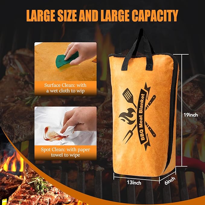 BBQ Blanket for Resting Meat, 22 in Smoker Meat Resting Blanket, Reusable Smoker Grilling Meat Insulated Resting Bag with Wide Mouth for Large Gifts for Men/Dad with Box, Brown