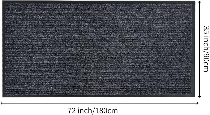 fani Heavy Duty Large Outdoor Indoor Entrance Black Doormat Waterproof Low Profile Entrance Rug Front Door Mat Patio Anti-Skid Rubber Back, 35x72 inch (Gray)