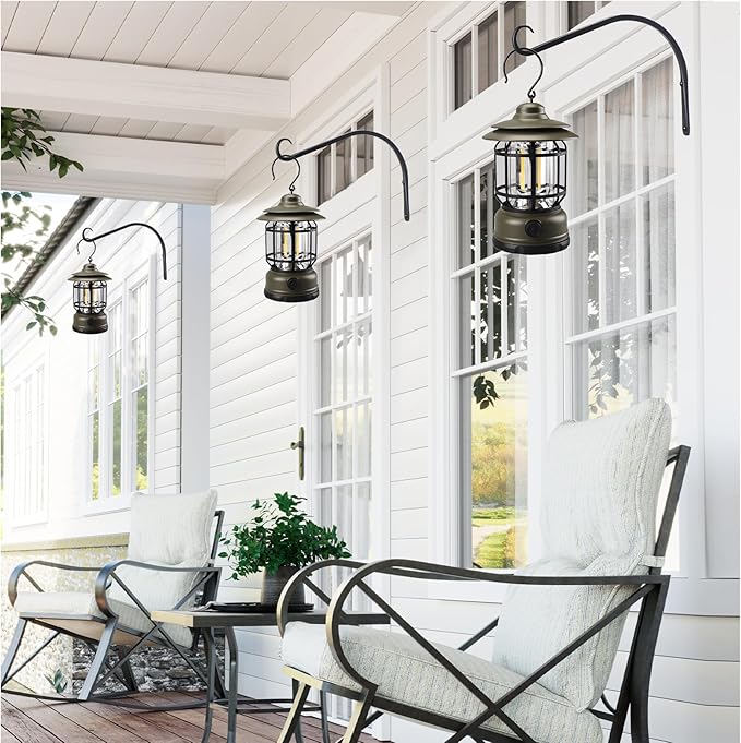 12 inch Plant Hanger, Sturdy Hanging Plant Bracket Outdoor, Hanging Plant Wall Hook Heavy Duty, for Hanging Bird Feeders, Planters, Lanterns, Wind Chimes, Indoor/Outdoor Use, Black, Set of 2