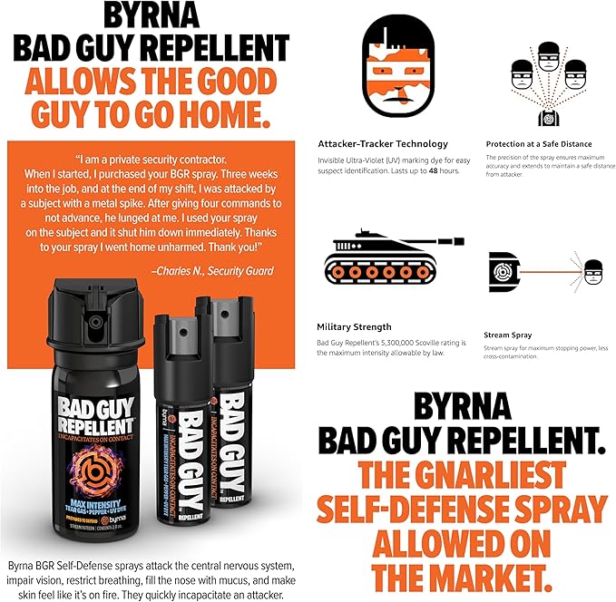 Byrna BGR Pepper Spray - Maximum Stopping Power | Attacker Tracker UV Marking DYE Technology | Military Strength Self-Defense Stream Spray (30 Foot Range) - 1 LB