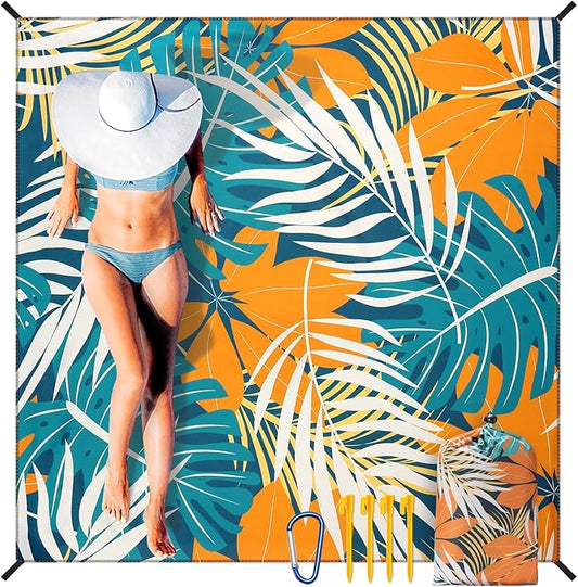 Beach Blanket Waterproof Sandproof Extra Large Beach Mat 79" X 83"/120"x108"for 1-8 Adults Quick Drying Durable Outdoor Picnic Mat for Beach Travel Camping Hiking