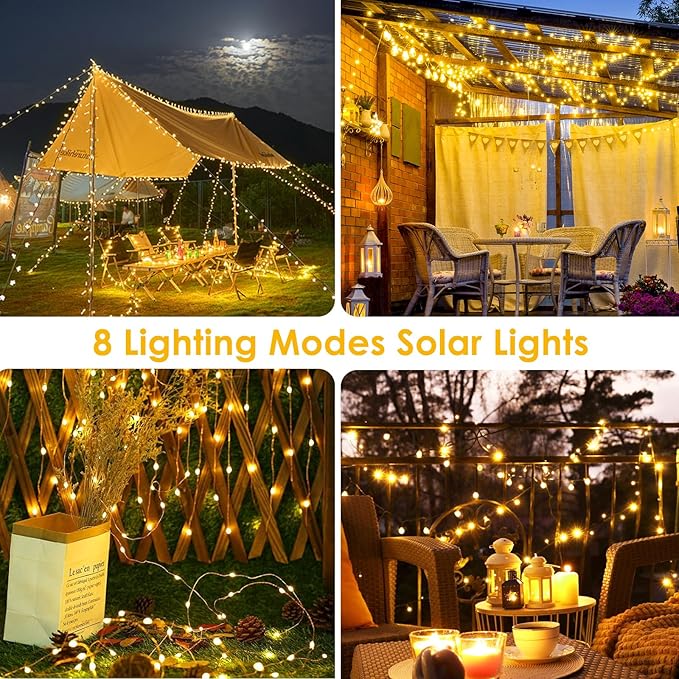 4-Pack Solar String Lights for Outside, Total 400LED Solar Lights Waterproof, Outdoor Twinkle Light Copper Wire 8 Modes Fairy Light for Xmas Tree Garden Party Wedding Decor (Warm White)