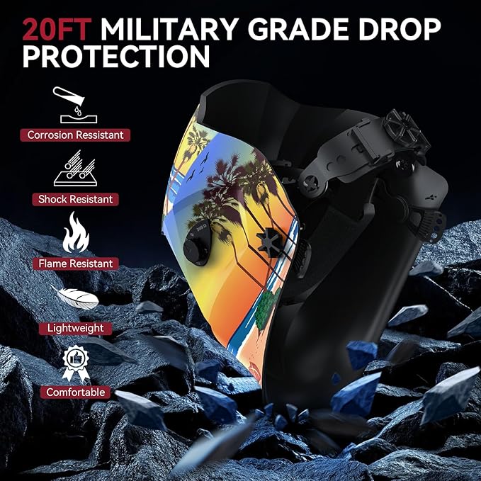 ARCCAPTAIN Welding Helmet Auto Darkening, 1/1/1/1 True Color Welding Hood, 4 Arc Sensor 1/25000s Response Time Solar Powered Weld Hood Helmet, Holiday