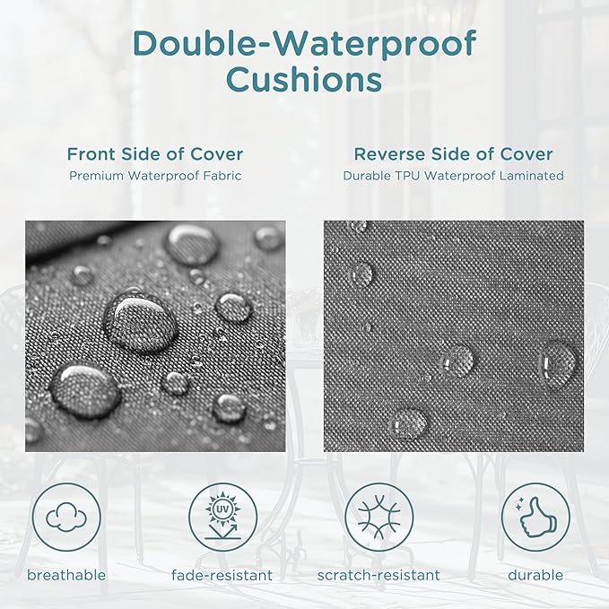 Codi Outdoor Couch Cushions 24x24 Inch, Thick Waterproof Seat Replacement Cushion with Handles & Adjustable Straps, Fade Resistant - Set of 2, Grey