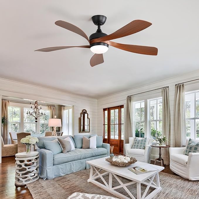 Sofucor 52 Inch Ceiling Fans with Lights and Remote, Outdoor Ceiling Fan with Light 6-Speed 3 CCT 3-Timer, Low Profile Ceiling Fan 5 Blade Reversible DC Motor for Living Room Bedroom Patio