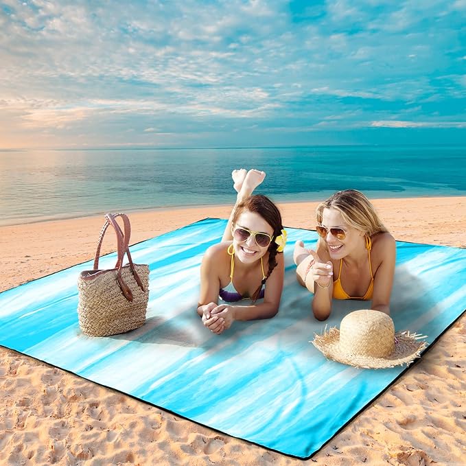 Beach Blanket Waterproof Sandproof Beach Mat 79" X 83"/10'x9'for 2-8 Adults Quick Drying Outdoor Picnic Mat Beach Accessories for Travel, Camping, Hiking
