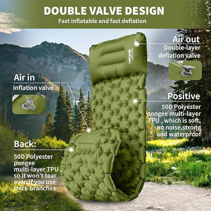 HiiPeak Sleeping Pad for Camping- Ultralight Inflatable Sleeping Mat with Built-in Foot Pump & Pillow, Upgraded Compact Camping Air Mattress for Tent, Backpacking, Hiking