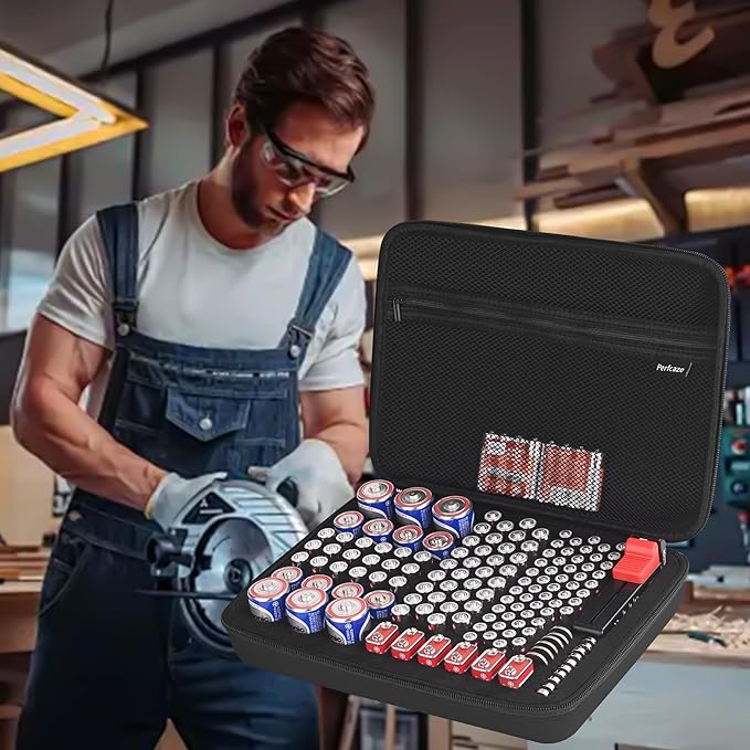 Battery Organizer Storage Case for AA AAA C D 9V, for 7 Batteries Variety Pack 111 Batteries Mesh Bag (Battery Not Included)