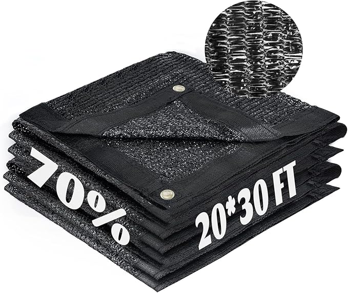 Cool Area 70% Sun Shade Cloth Mesh Tarp with Grommets for Plant Cover 20x30ft Patio Canopy Garden Pergola Greenhouse Car Barn Kennel Black
