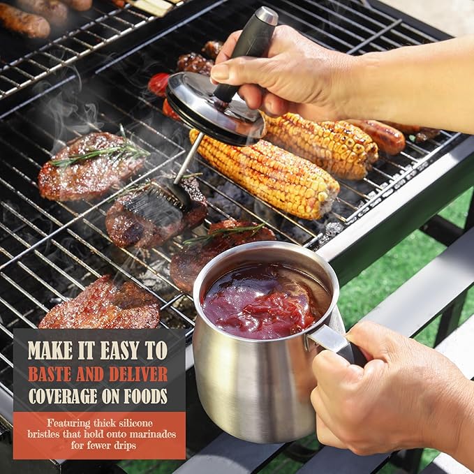 32 OUNCE Basting Pot with Replaceable Brushes，Grilling Gifts for Men&Dad，Stainless Steel 304 Barbecue Sauce Holder Brush Set，Airtight Melting Pot BBQ Sauce Container for Outdoor Grill，Butter Melting