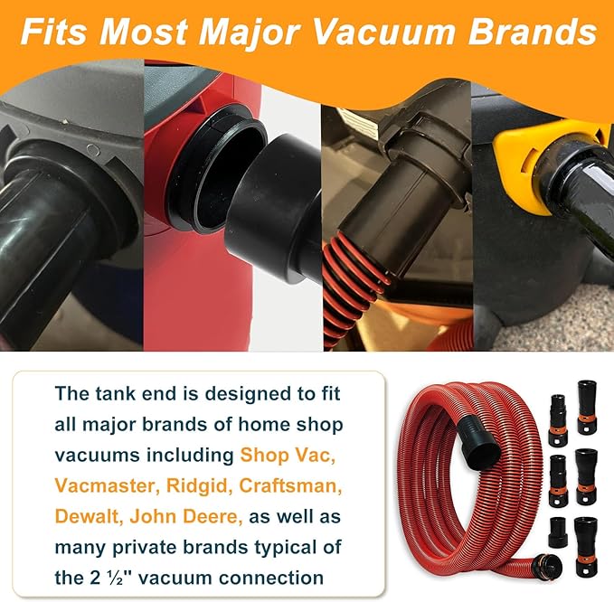 10FT Shop Vac Hose, Dust Collection Hose Kit for Home&Shop Vacuums System with 6 Adapters for Woodworking Power Tool & Sander, Compatible with festool/dewalt/bosch/ryobi/makita, etc Most Multi-Brands