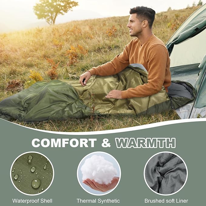 AGEMORE Sleeping Bag for Adults, Single and Double Size, Lightweight Waterproof XXL Sleeping Bag for Adults Kids Couples Camping Hiking Backpacking Or Traveling, Warm & Cold Weather