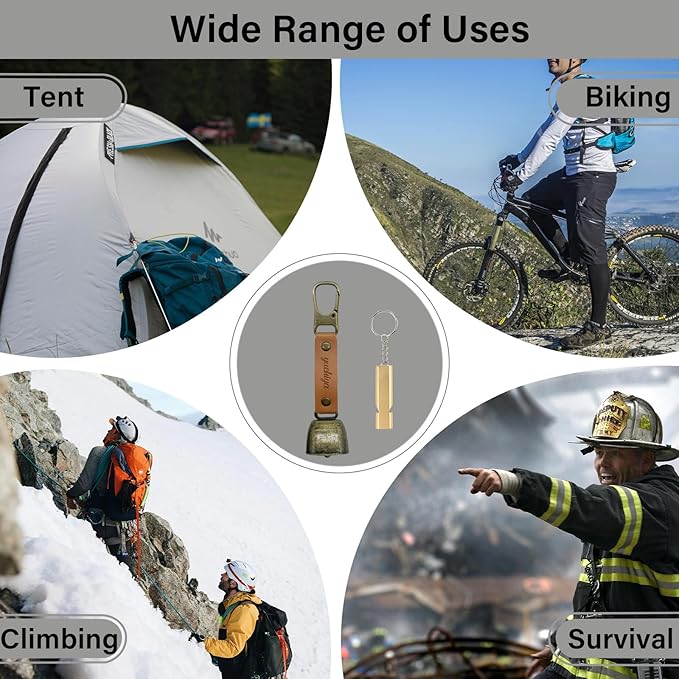 Bear Bell with Magnetic Silencer|Bear Bells for Hiking & Camping|Bear Deterrent Device with Emergency Whistle & Carabiner to Scare Animals|Bear Alarm for Outdoor Biking Fishing Climbing