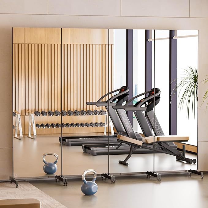 brisafe Home Gym Mirror 360° Swivel on Wheels, 71" X 24" Nano Film Super Lightweight Unbreakable Full Length Mirror for Yoga, Dance Studio, Black