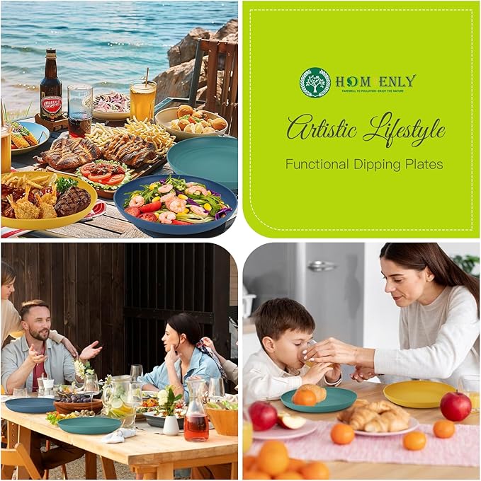 Homienly Deep Dinner Plates Set of 8 Alternative for Plastic Microwave and Dishwasher Safe Wheat Straw Kitchen Unbreakable Kids with 4 Colors (Colorful, 11 inch) (Deep plates-8)