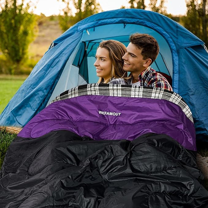 Double Sleeping Bag for Adults Machine Washable 2 Person Camping Sleeping Bag Queen Size Waterproof with Compression Sack for Cold Weather 3-4 Seasons
