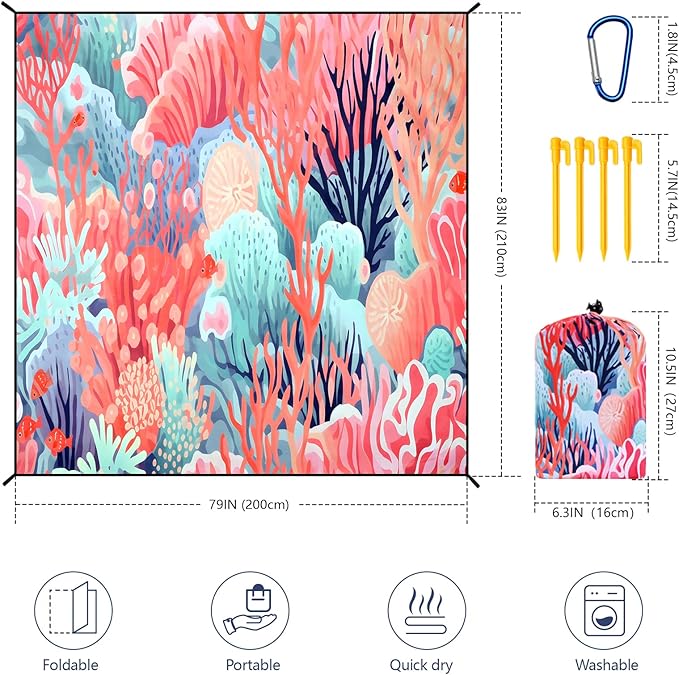 Beach Blanket Waterproof Sandproof Extra Large Beach Mat 79" X 83"/120"x108"for 1-8 Adults Quick Drying Durable Outdoor Picnic Mat for Beach Travel Camping Hiking