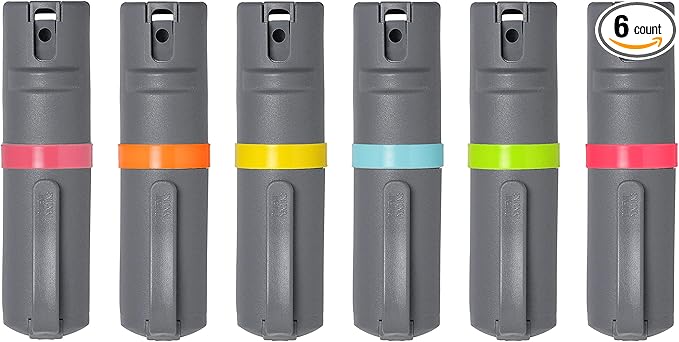 POM 6-Pack Pepper Spray Flip Top Pocket Clip - Maximum Strength OC Spray for Self Defense - Tactical Compact & Safe Design - 25 Bursts & 10 ft Range - Powerful & Accurate Stream Pattern