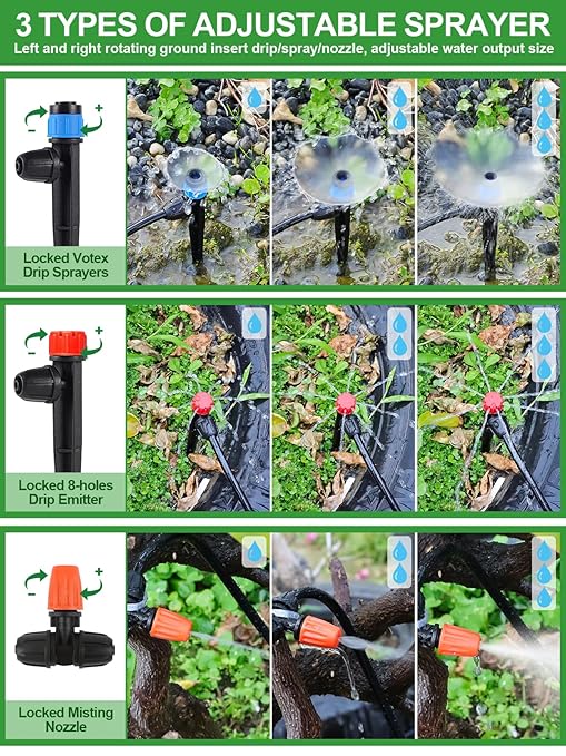 207FT Automatic Drip Irrigation Kit with Water Timer, Kalolary 1/4" 1/2" Adjustable Garden Watering System with 4/7mm 16mm Tubing Micro Drip Automatic Irrigation System for Greenhouse Raised Beds Lawn