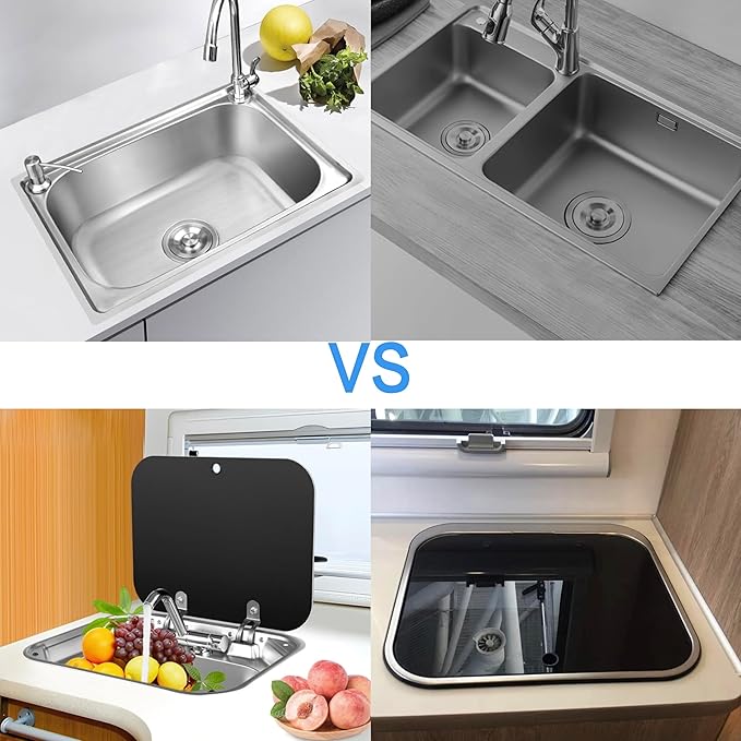 17-Inch Undermount RV Bar Kitchen Sink Workstation Single Bowl Stainless Steel Hand Wash Basin Drop In Sink with Folde Lid Cover Accessories and for RV Bar Cafe Boat Kitchen Camper Van Outdoor BBQ