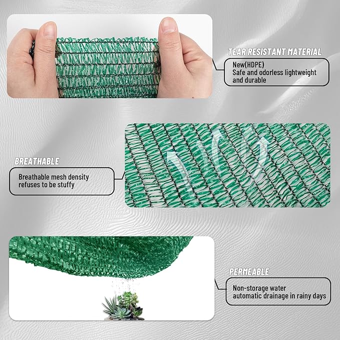 Cool Area 55% Sun Shade Cloth Mesh Tarp with Grommets for Plant Cover 10x12ft Patio Canopy Garden Pergola Greenhouse Car Barn Kennel Green
