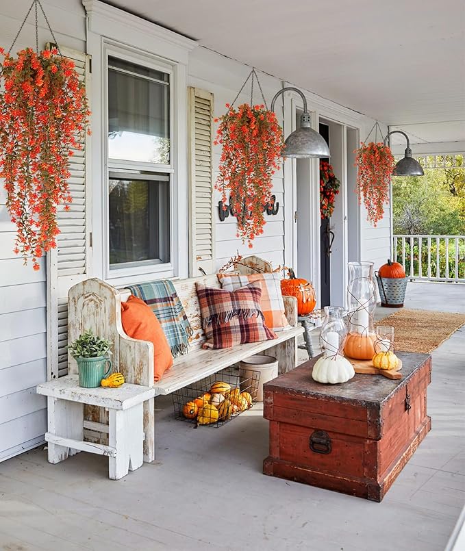 Fall Artificial Hanging Plants Artificial Fall Flowers Faux Autumn Plants Faux Hanging Plants Artificial Plants Fake Plants for for Thanksgiving Indoor Outdoor House Wedding Garden Party (Salmon)