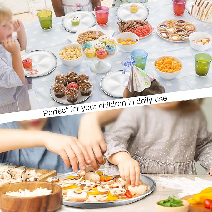 Homikit Stainless Steel Kids Plates Set of 4, 8 Inch 304 Metal Dinner Plates for Kids Toddler Children, 4-Piece 18/8 Non Toxic Dinner Dishes Set for Serving Camping, Dishwasher Safe & Reusable