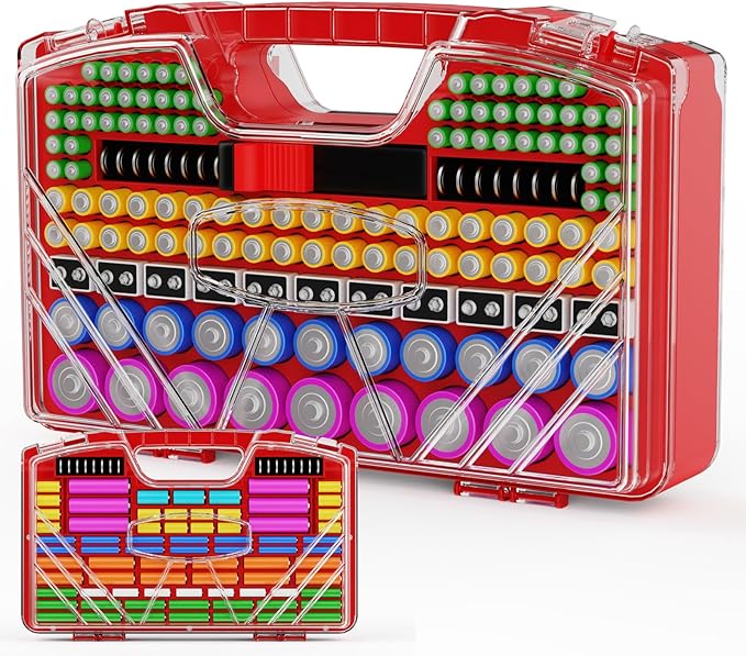 Battery Organizer Storage Case, Battery Storage Holder Organizer Box with Tester - 285 Batteries Double-Sided Variety Pack, Holds AA AAA 4A C D Cell 9V 3V Lithium LR44 CR2 CR123 CR1632 18650 Button