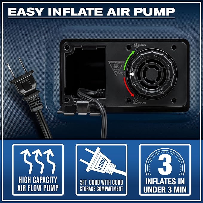 Pittman - 20" Luxury Air Mattress Queen with Built in Pump - Premium Comfort Queen Size Blow up Mattress - 700lb Capacity - Ideal for Home Visits, Guests, Travel or Camping - Includes Carry Bag