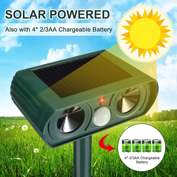 3 Pack Ultrasonic Solar Animal Repeller Waterproof Outdoor Cat Dog Repellent with Motion Sensor for Squirrel Animal Garden Yard Farm
