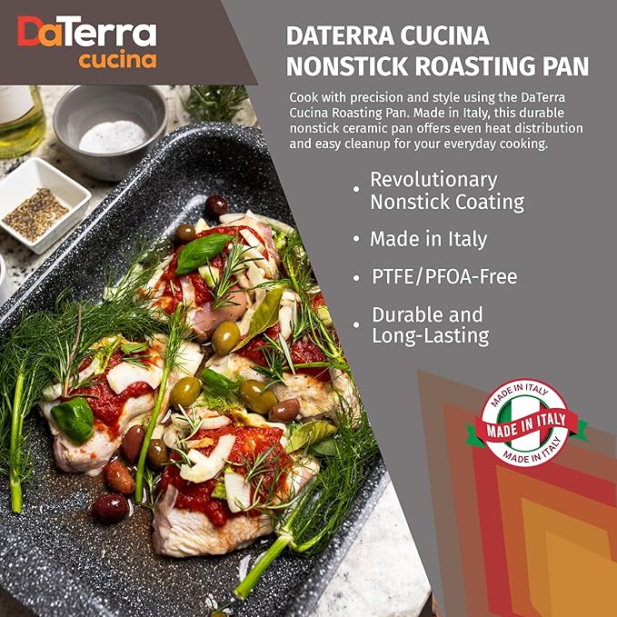 DaTerra Cucina Roasting & Lasagna Pan – 16" x 12" x 3", Large Nonstick Ceramic – Oven & Stovetop Safe to 600°F, 2.5mm Aluminum Base, PTFE, PFOA, Lead & Cadmium Free – Durable & Stylish, Made in Italy