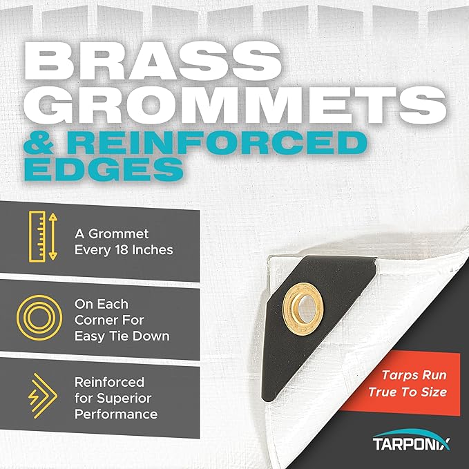 10' x 20' Extra Heavy-Duty White Poly Tarp – 12 Mil Thick, Waterproof, UV-Resistant Polyethylene with Reinforced Edges, Double-Stitched Hems, and Rustproof Grommets