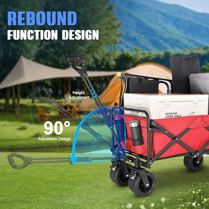 Beach Wagon with Big Wheels for Sand,Collapsible Folding All Terrain Utility Wagons Carts Foldable with Brakes for Sand Camping Sports Outdoor.
