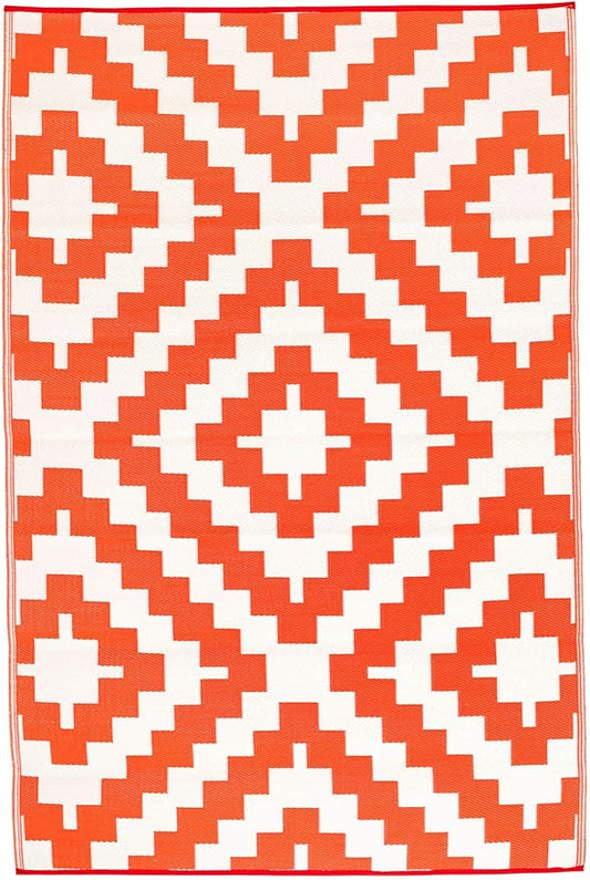 FH Home Outdoor Rug - Reversible - Indoor Use, Kids Room, Mudroom - Stain Resistant, Easy to Clean Weather Resistant Floor Mats - Nashville - Orange Crease Free 6 x 9 ft
