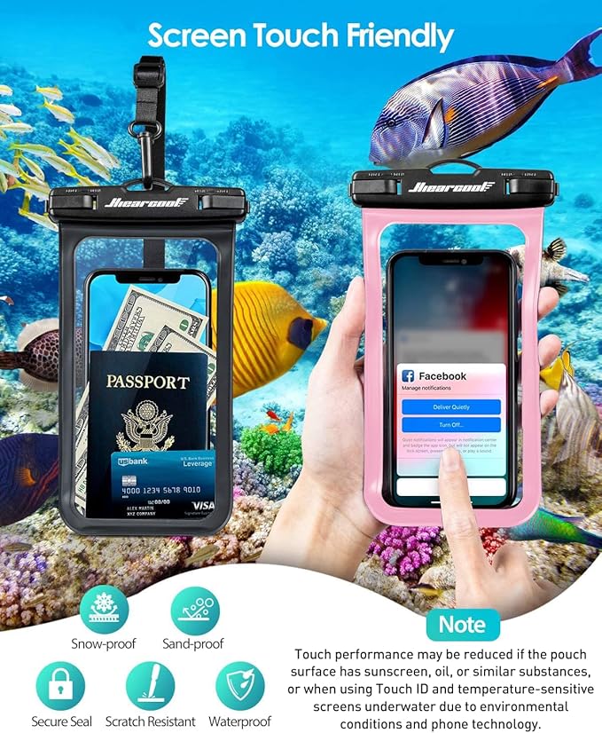 Hiearcool Universal Waterproof Case, Waterproof Phone Pouch Compatible for iPhone 16 15 14 13 Pro Max XS Plus Samsung Galaxy S22 Cellphone Up to 8.3", IPX8 Cellphone Beach Bag for Travel - 2 Pack