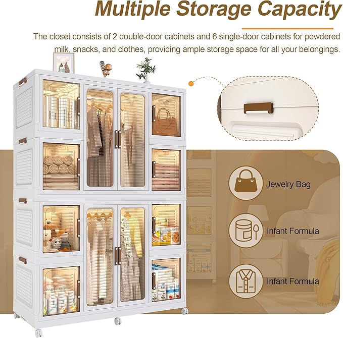 Collapsible Expandable Wardrobe Closet, Multi-Function Plastic Wardrobe,Wardrobes Storage Cabinet (12 Cubes+2 Hanging Rod)