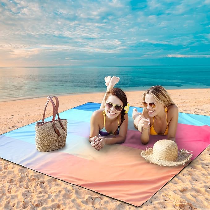 Beach Blanket Waterproof Sandproof Beach Mat 79" X 83"/10'x9'for 2-8 Adults Quick Drying Outdoor Picnic Mat Beach Accessories for Travel, Camping, Hiking