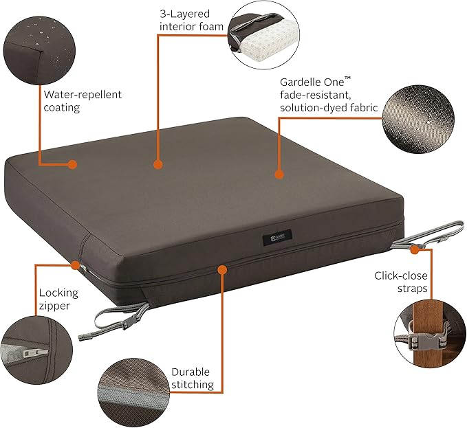 Classic Accessories Ravenna Water-Resistant Patio Lounge Chair/Loveseat Cushion, 25 x 27 x 5 Inch, Dark Taupe